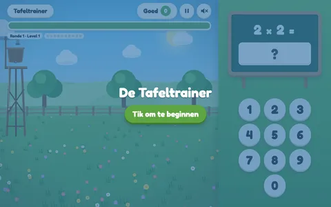tafels.desitesmid.nl: het beginscherm met schoolbord en cijferknoppen